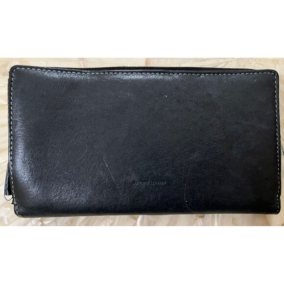 Vintage Black Leather Envelope Wallet NWT Y2K Card Photo Money Check Slot Zipper - Picture 4 of 4